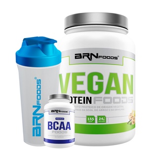 Kit Proteína Vegana Vegan Protein 500g + BCAA Premium 120 Cápsulas + Coqueteleira - BRN FOODS
