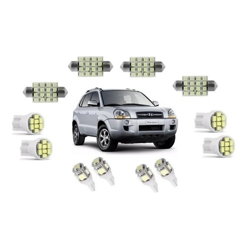 Kit Lampadas Leds Tucson Teto Placa Ré Farolete T10