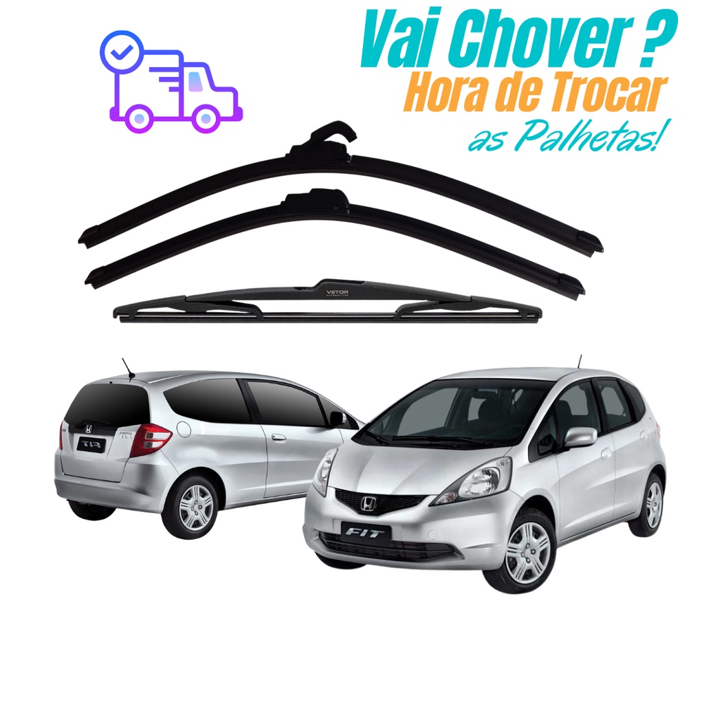 Kit Palheta Limpador Parabrisa Dianteiro + Traseiro Honda Fit 2003 á 2008 ENCAIXE GANCHO em Oferta na Shopee
