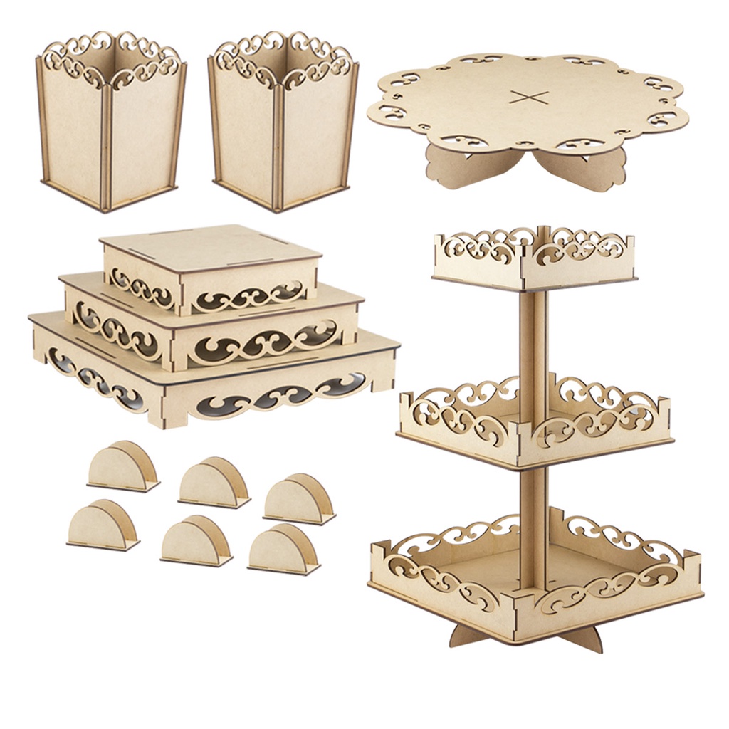 Kit Festa Provençal Mdf Suporte Bolo Bandeja Cupcake Doce