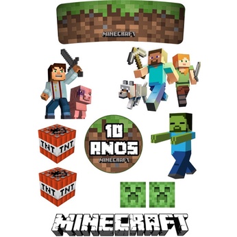 Topo Topper De Bolo Minecraft Personalizado