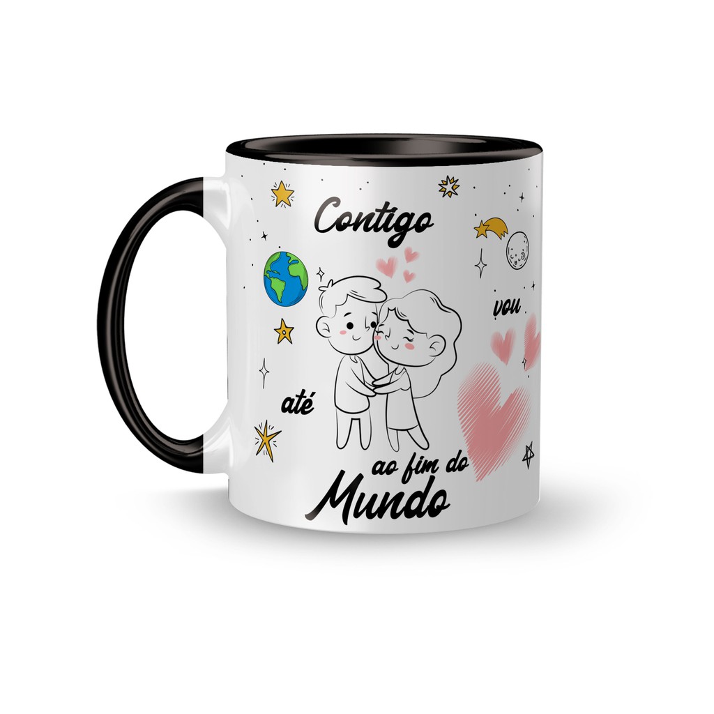 Caneca Personalizada Romântica / Namorados - Contigo vou até ao Fim do Mundo, Eu Amo Você