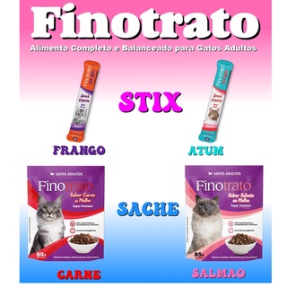 Finotrato Cat Stix Frango - Cat Stix Atum - Ração - Sache Carne ao Molho - Sache Salmão ao Molho