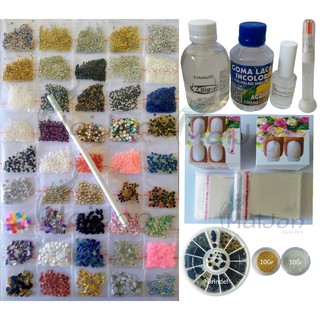 Kit Iniciante Completo Pedrarias para Fazer Joias de Unhas + 20 Gramas Caviar - Esmalte Goma Cartões