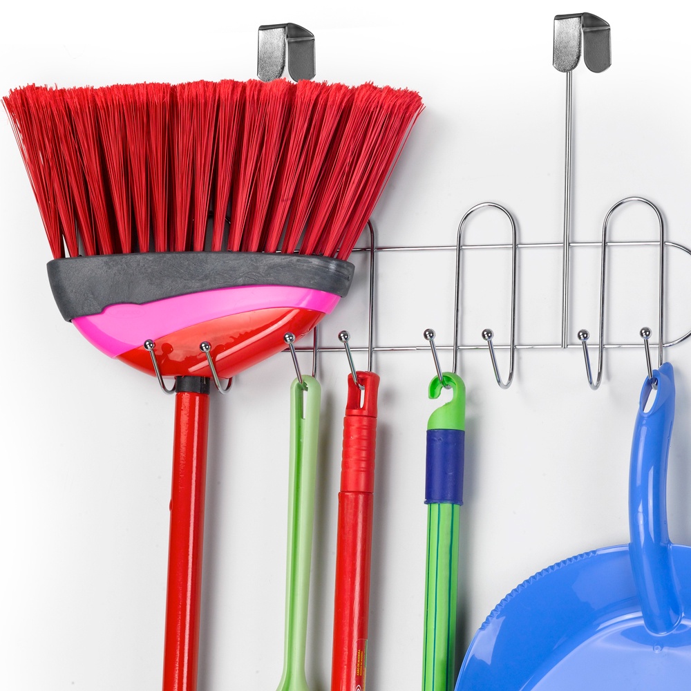 Porta Vassoura Rodo Suporte Com Ganchos Multiuso Aço Inox Reforçado Arthi em Oferta na Shopee