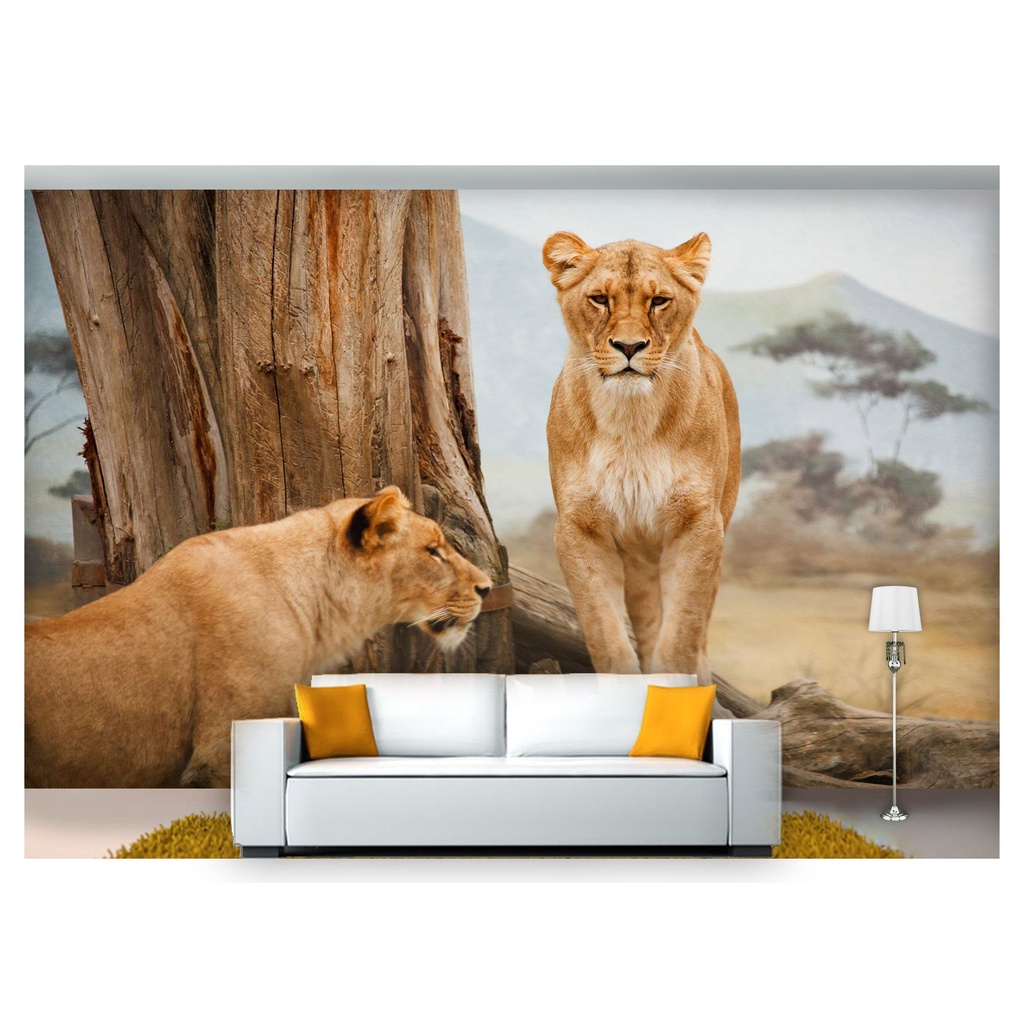 papel de parede Animais Leoas savanna 3D 10m² ANM114
