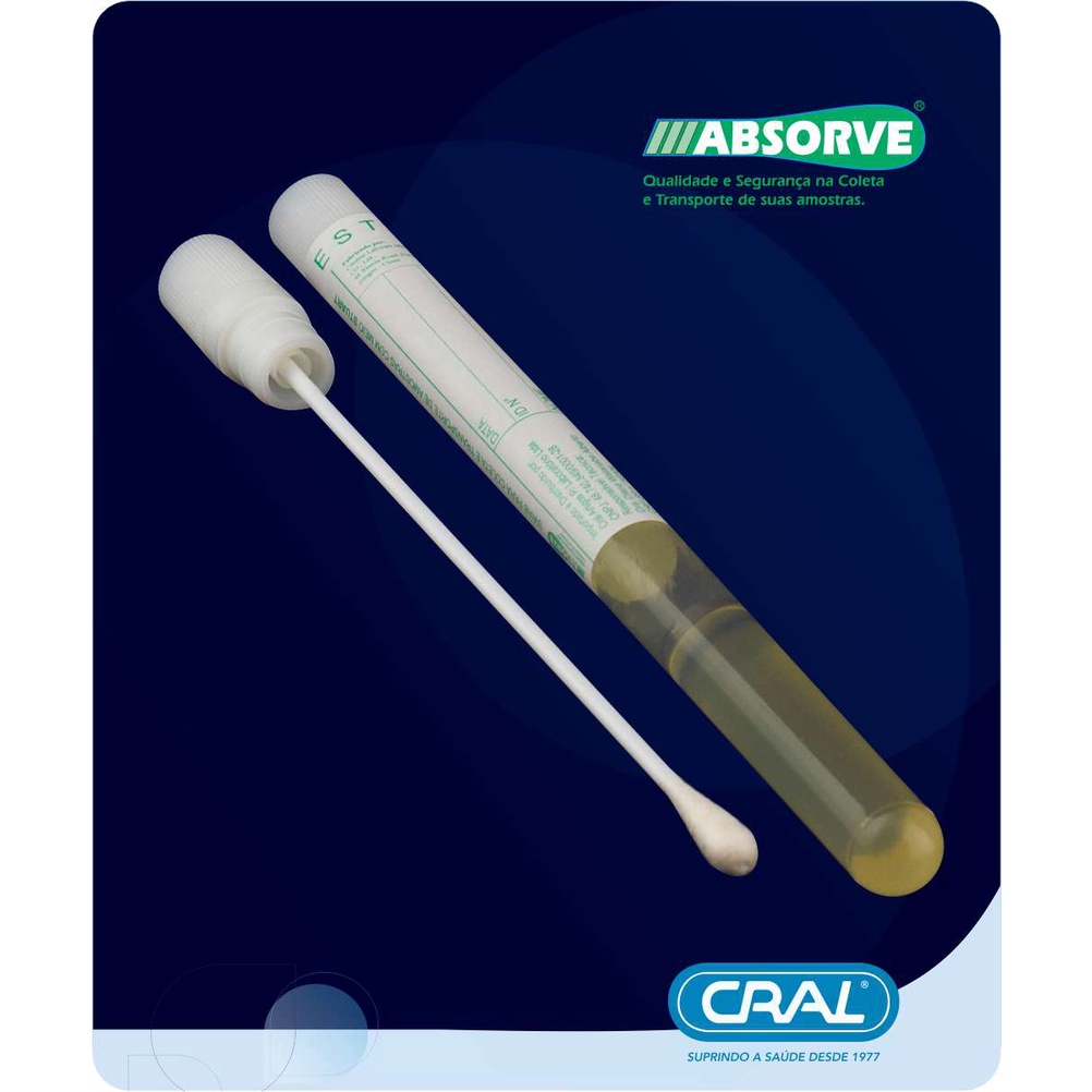 Swab Estéril Ponta Rayon C/ Meio Stuart 10 unids Absorve Cral