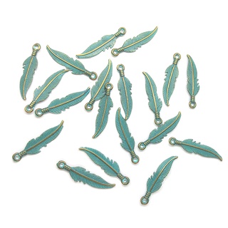 50 Pcs 22x7mm Retro Liga De Zinco Pena Verde Encantos Jóias DIY Acessórios