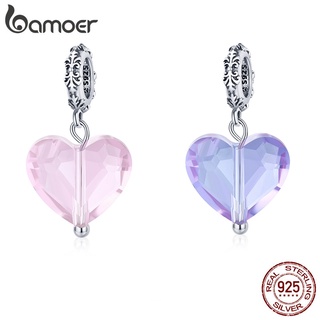 Bamoer Prata Esterlina 925 Coração Charme Pink & Blue Bead Para Colar Pulseira Diy Acessórios De Moda Scc1816