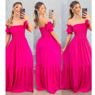 Vestido Longo Ciganinha Com Forro Veste 38 ao 46 em Viscolinho Premium Moda Evangélica Elastex Lançamento