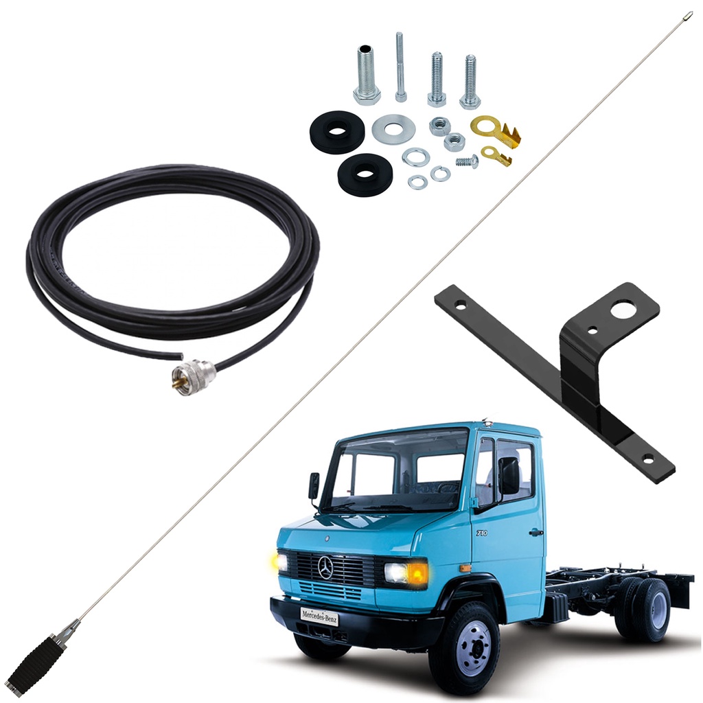 Antena Px Inox Mini Maria Mole 1,40 metros Cabo 5,5 metros Suporte MB 3/4 Mercedinho 709 710