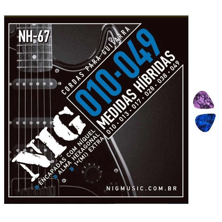Encordoamento Para Guitarra NIG .010 Híbridas NH67 Cordas + 2 Palhetas em Oferta na Shopee