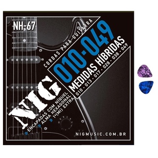 Encordoamento Para Guitarra NIG .010 Híbridas NH67 Cordas + 2 Palhetas