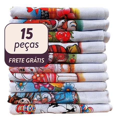 Kit 15 Panos De Prato Atacado Estampado Bainha Revenda em Oferta na Shopee