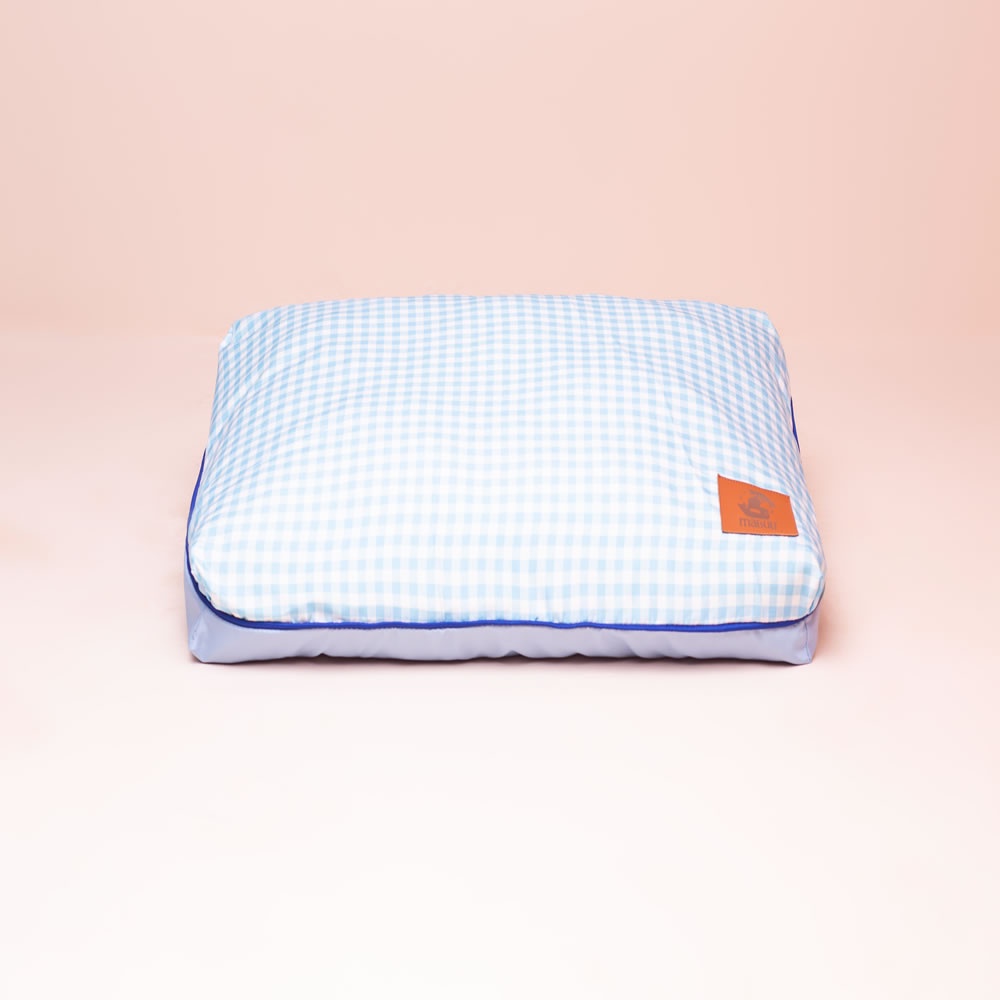 Cama Almofada Para Cachorros E Gatos Caminha Pet  Vichy Azul  Tam M 88x75Cm