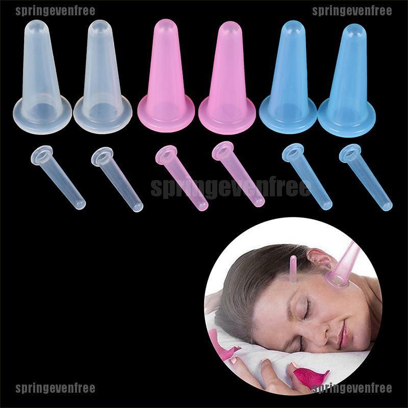 Primavera 2/4x Latas de Vácuo de Silicone para Massagem no Rosto Pescoço Ventosa