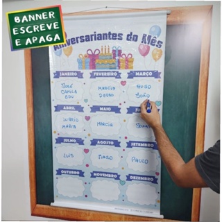 Banner pedagógico Aniversariantes do Mês - Escreve e Apaga em Oferta na Shopee