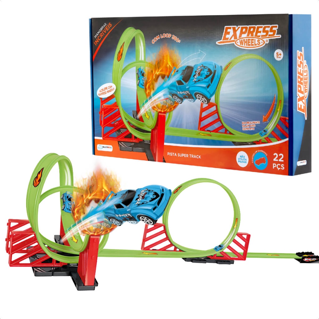 Brinquedo Pista Com Loop 360 22 Peças com 1 Carrinho Express Wheels Multikids - BR1016