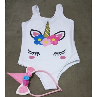 kit festa fantasia unicórnio infantil 1 body bore poliester 1tiara vin.