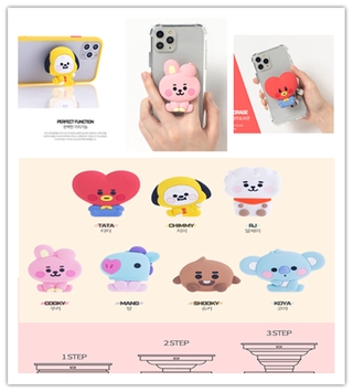 Kpop BTS 3D Suporte De Airbag Redondo Para Telefone Celular , Grip BT21 Cartoon , Telescópico