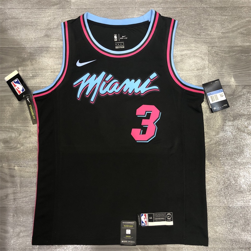 Wade No. 3 Miami Heat Crew Neck Black Basketball Sports Jersey