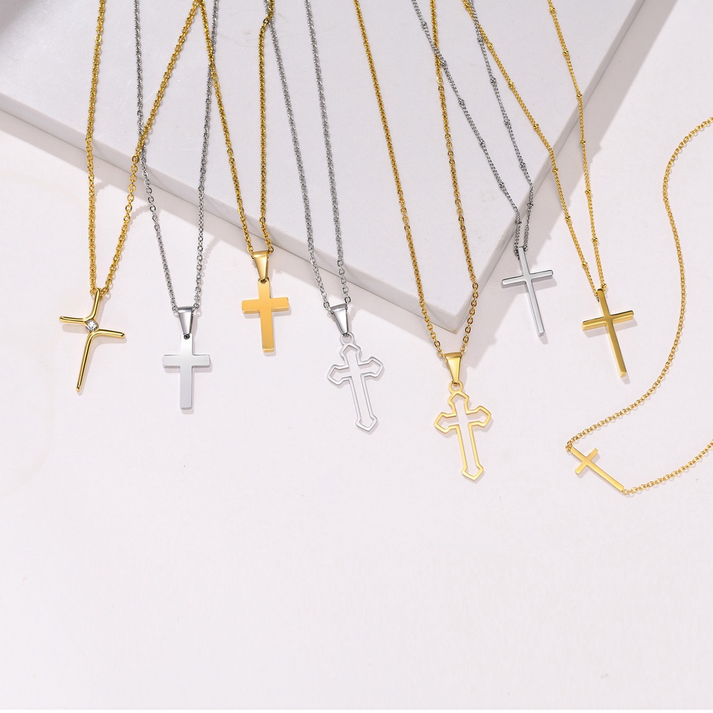 Vnox Colares Cruz De Aço Inoxidável De Ouro 18K Para Mulheres Colar Acessórios