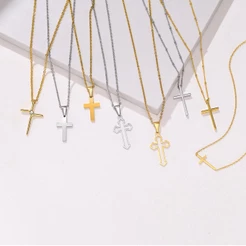 Vnox Colares Cruz De Aço Inoxidável De Ouro 18K Para Mulheres Colar Acessórios