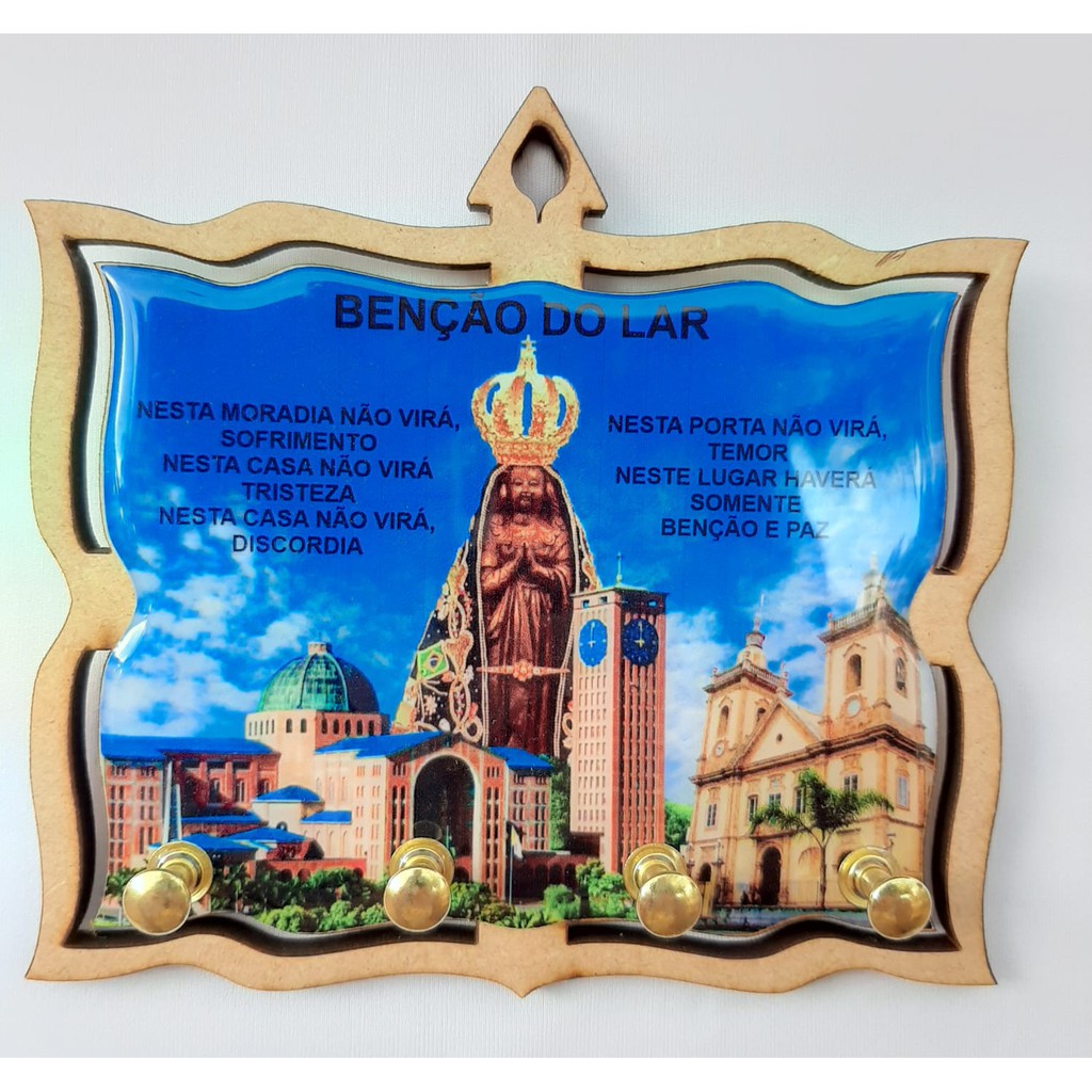 Porta Chave Resinado Parede Nossa Senhora Aparecida Basilica Céu Azul Benção do Lar em Madeira Mdf Casa Lar Decoração