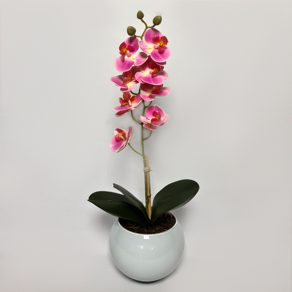 Orquídea Artificial 3D Silicone Vaso Branco Arranjo Flores | Shopee Brasil