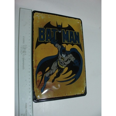 Placa Metal Desenho Super Heroi Batman Cinza Preto Vintage