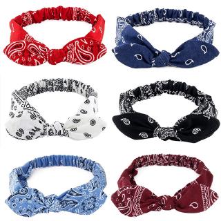 Retro Imprimir Headband Orelhas De Coelho Atado Hairband Elástico Cruz Turbante Headwrap