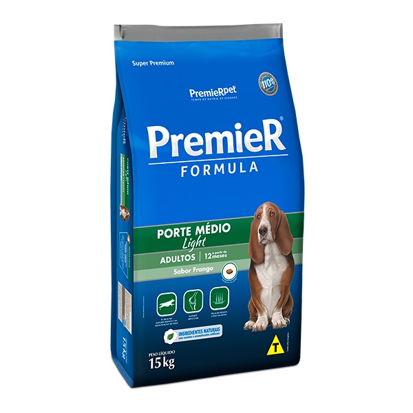 Ração Premier Fórmula Light para Cães Adultos de Porte Médio Sabor Frango - 15Kg