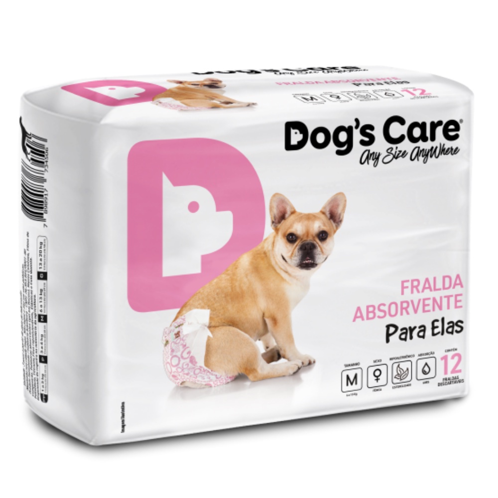Fralda Descartável Higiênica p/ Cães Fêmea Dogs Care M 12 un