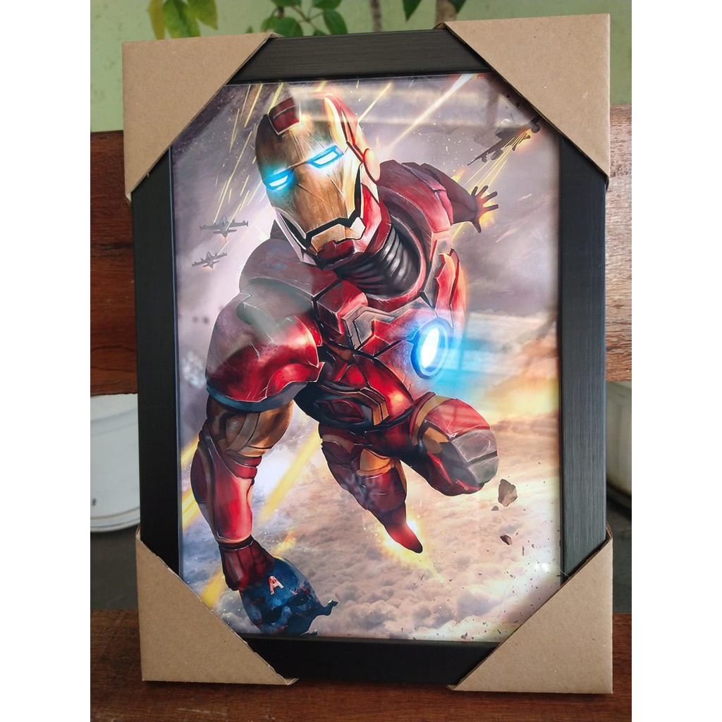Quadro decorativo com moldura e vidro Marvel Homem de ferro Guerra Civil Vingadores homem aranha