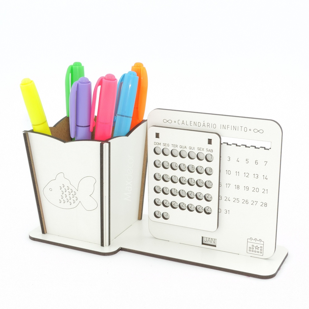 5 Calendário Infinito e Porta Lápis Personalizado Mdf - Peixe