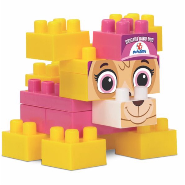 Brinquedo Para Montar Brigada Baby Dog 48 pcs - Rosa Aviadora - Peça encaixar - Bloco de Montar