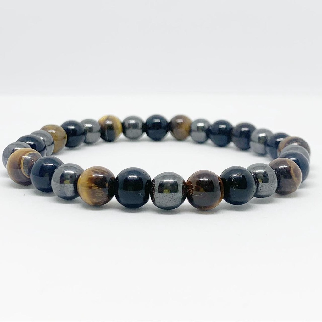 Pulseira Conjunto de pedras onix, olho de tigre e hematita em Oferta na Shopee