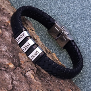 Pulseira Personalizada De Couro Genuíno Para Homens Aço Inoxidável Nome Da De Encanto Jóias Com Nomes Familiares Apenas O Dia Das Mães Presente Do Dos Pais