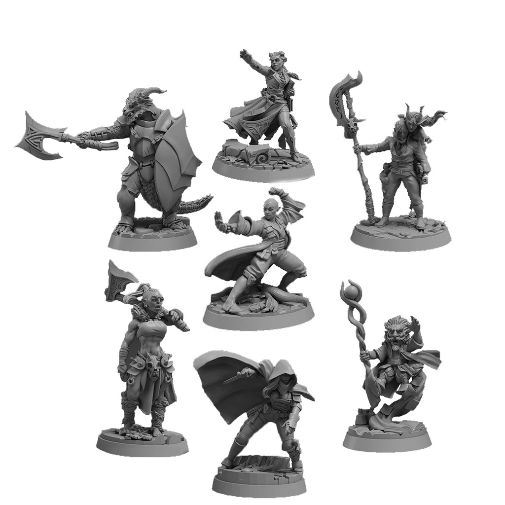 Kit 7 Miniaturas Aventureiros Pack 2 Miniatura de RPG, Boardgame
