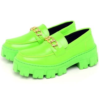 Sapato Mocassim Dubuy Oxford Feminino Verde Com Corrente Dourada 1413FG
