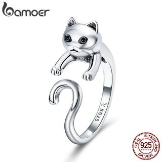 BAMOER 925 Prata Cauda Longa Anéis De Dedo Gato Maroto Para Mulheres Jóias De Tamanho Ajustável SCR409