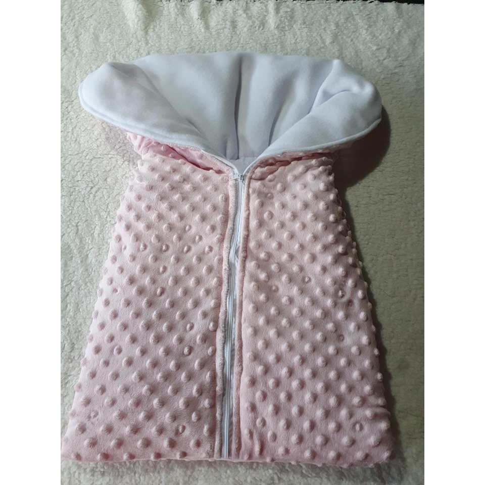 Saco para Bebê Manta Bolha Alto Relevo Rosa Bebê Forrado com Sherpa pelo Carneiro Porta Bebê Pipoquinha Inverno Quentinho