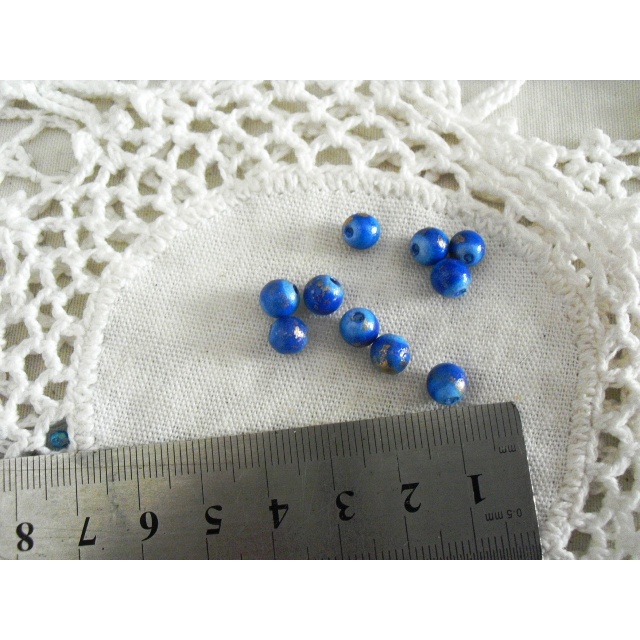 miçangas bola 6 esmaltada azul com dourado 20 pçs