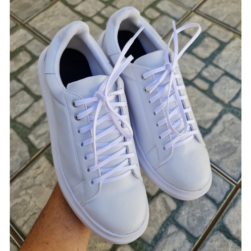 Sneaker Tênis Casual Unissex Oversized Monocromo em Couro Ecológico Sola Alta