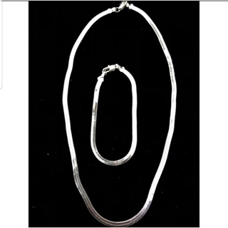 Conjunto Gargantilha Pulseira Corrente Laminada Prata 925 Corrente Fio Liso Ajustavel