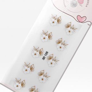 Adesivo 3D para Unhas-Flor Branca e Ocre-3D 125 em Oferta na Shopee