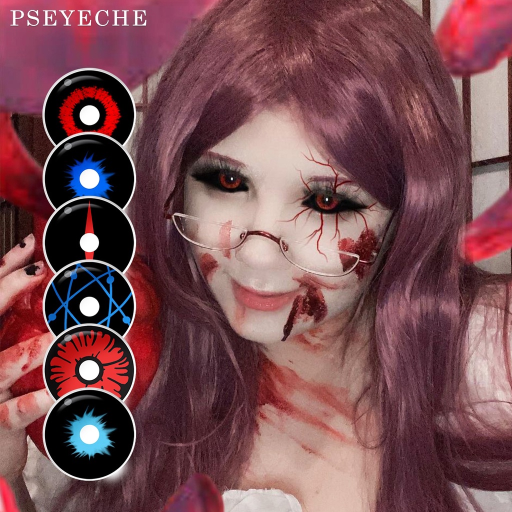 Pseyeche Lente Sclera 22mm Cosplay Lentes de contato preta Contatos de cor branca lentes de contato vermelhas para maquiagem de Halloween para olhos maiores