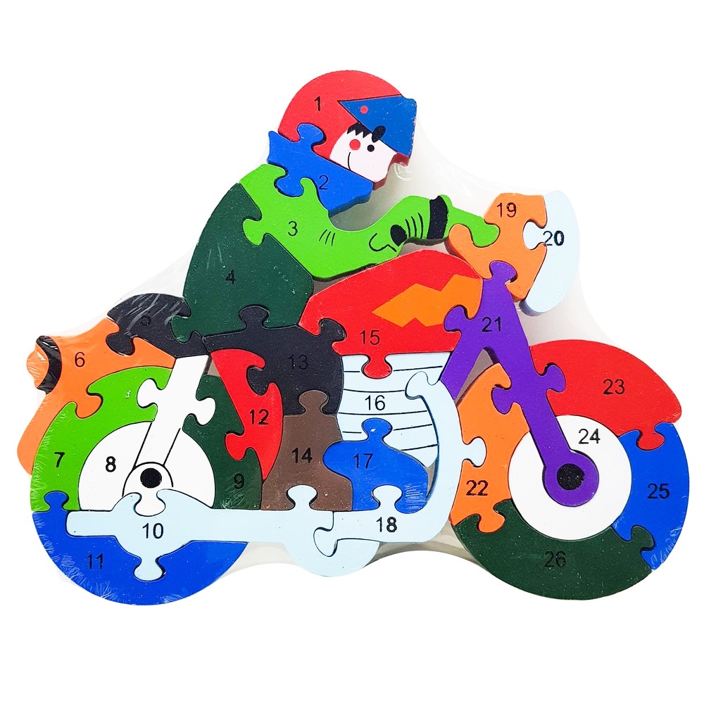 Quebra-cabeça Madeira Infantil Educativo Montessori Moto Com 26 Peças Numeradas