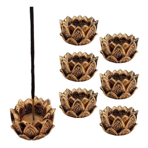 Incensário E Castiçal Flor De Lotus Em Resina 5cm. Kit C/6