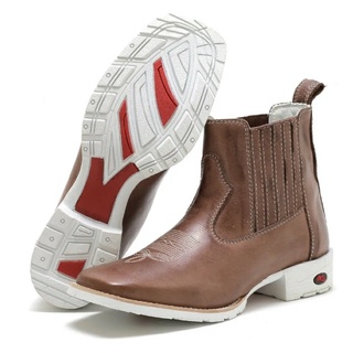 Botina Sola Branca Bota Masculina Country Texana Bico Quadrado Couro Legitimo Cano Curto